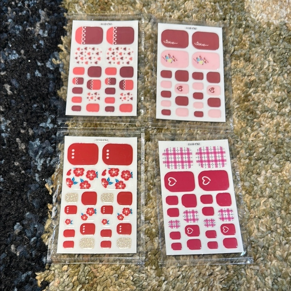 Set of 4 Red & Pink Nail Wraps Sets Gel Nails or Top Coat and Go